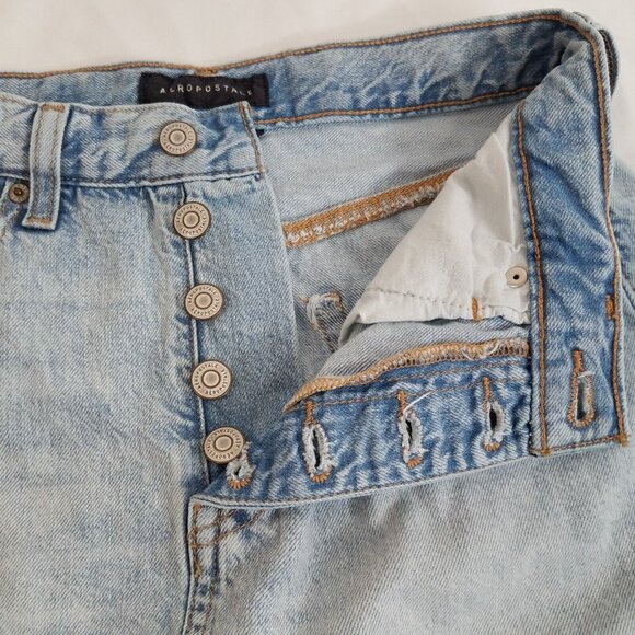 Aeropostale Cut-Off Denim Mini Skirt SIZE 4  Distressed Raw Y2K High Rise Button - Picture 7 of 10